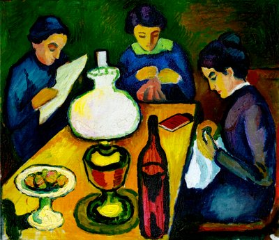 Three Women at the Table by the Lamp, 1912 by August Macke